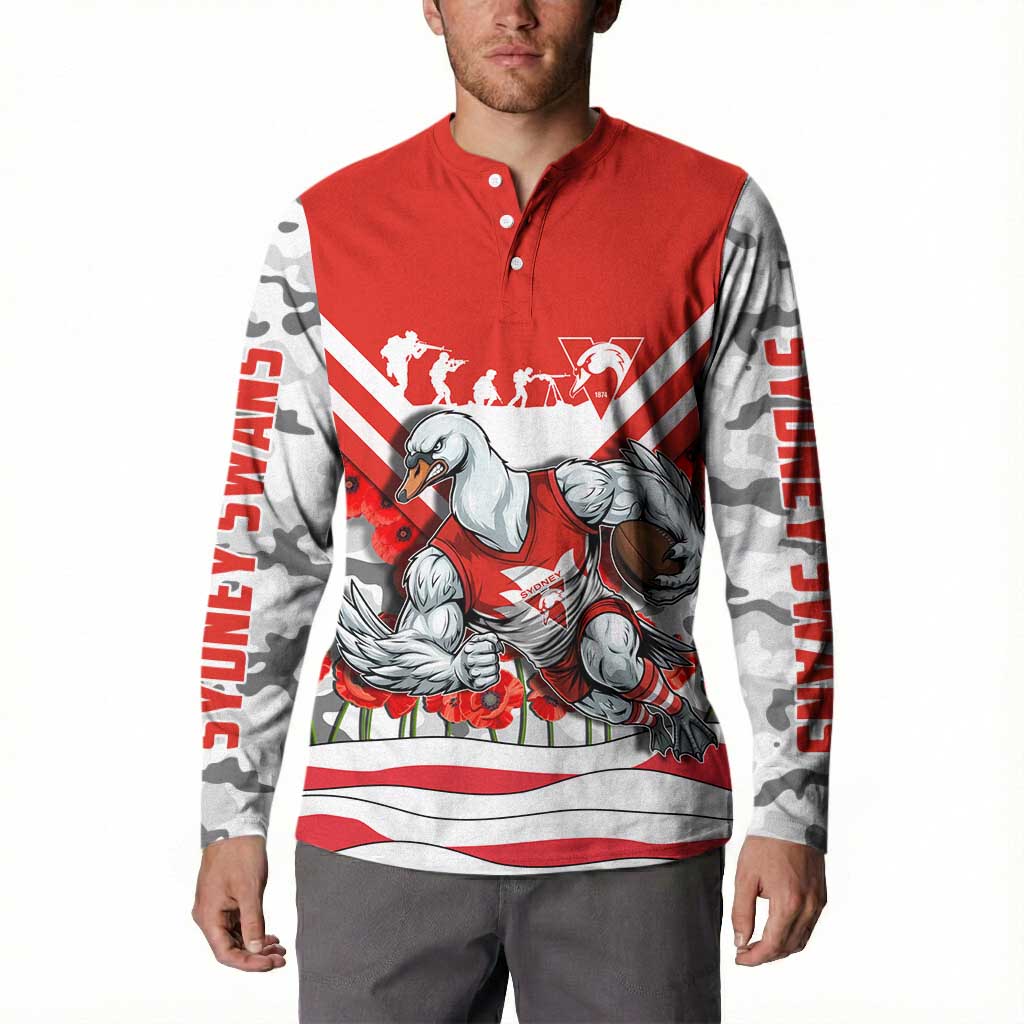 Personalised Sydney Swans ANZAC Button Sweatshirt Military Remembrance Australian Football Mascot Camouflage