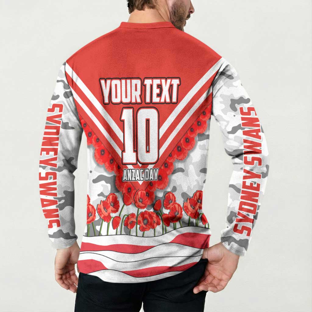 Personalised Sydney Swans ANZAC Button Sweatshirt Military Remembrance Australian Football Mascot Camouflage