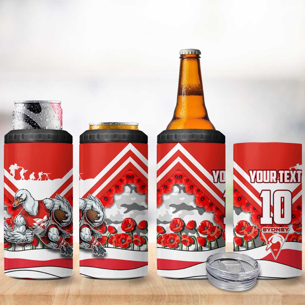 Personalised Sydney Swans ANZAC 4 in 1 Can Cooler Tumbler Military Remembrance Australian Football Mascot Camouflage