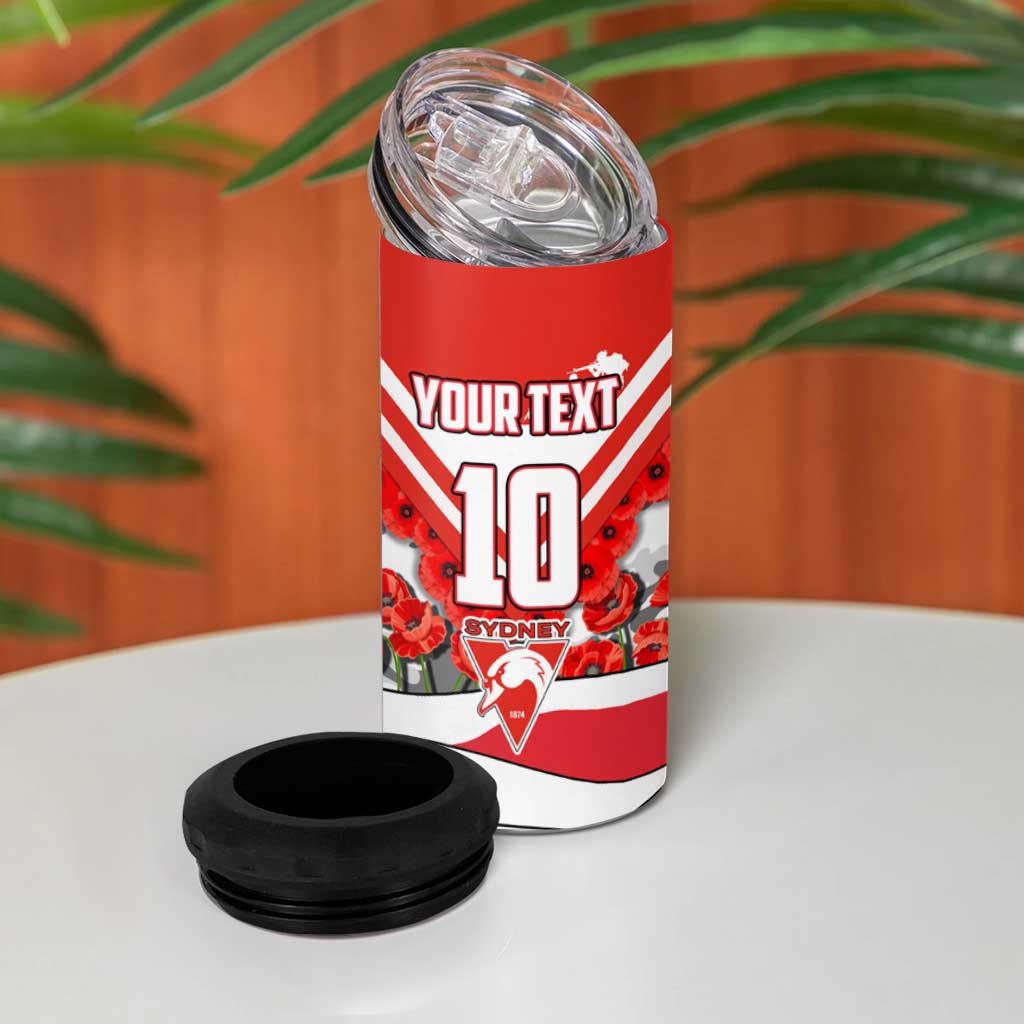 Personalised Sydney Swans ANZAC 4 in 1 Can Cooler Tumbler Military Remembrance Australian Football Mascot Camouflage