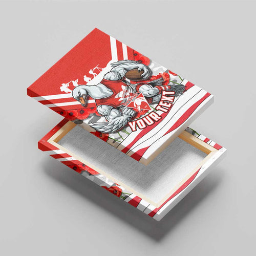Personalised Sydney Swans ANZAC Canvas Wall Art Military Remembrance Australian Football Mascot Camouflage