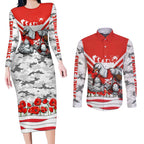 Personalised Sydney Swans ANZAC Couples Matching Long Sleeve Bodycon Dress and Long Sleeve Button Shirt Military Remembrance Australian Football Mascot Camouflage