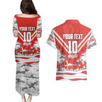 Personalised Sydney Swans ANZAC Couples Matching Puletasi and Hawaiian Shirt Military Remembrance Australian Football Mascot Camouflage