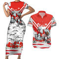Personalised Sydney Swans ANZAC Couples Matching Short Sleeve Bodycon Dress and Hawaiian Shirt Military Remembrance Australian Football Mascot Camouflage