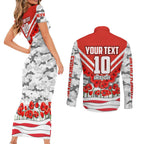 Personalised Sydney Swans ANZAC Couples Matching Short Sleeve Bodycon Dress and Long Sleeve Button Shirt Military Remembrance Australian Football Mascot Camouflage