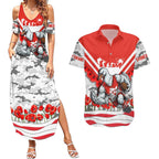 Personalised Sydney Swans ANZAC Couples Matching Summer Maxi Dress and Hawaiian Shirt Military Remembrance Australian Football Mascot Camouflage