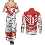 Personalised Sydney Swans ANZAC Couples Matching Summer Maxi Dress and Long Sleeve Button Shirt Military Remembrance Australian Football Mascot Camouflage