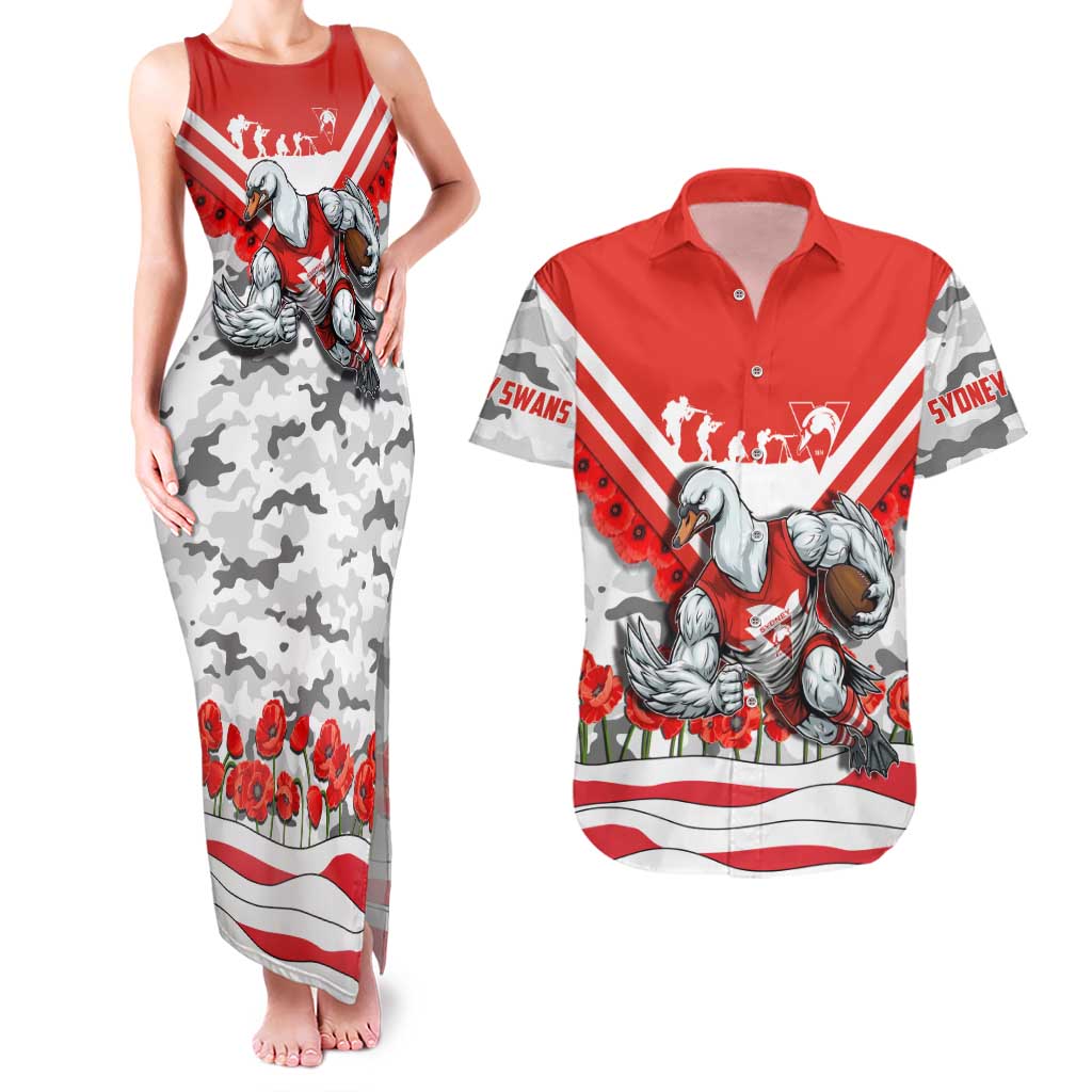 Personalised Sydney Swans ANZAC Couples Matching Tank Maxi Dress and Hawaiian Shirt Military Remembrance Australian Football Mascot Camouflage