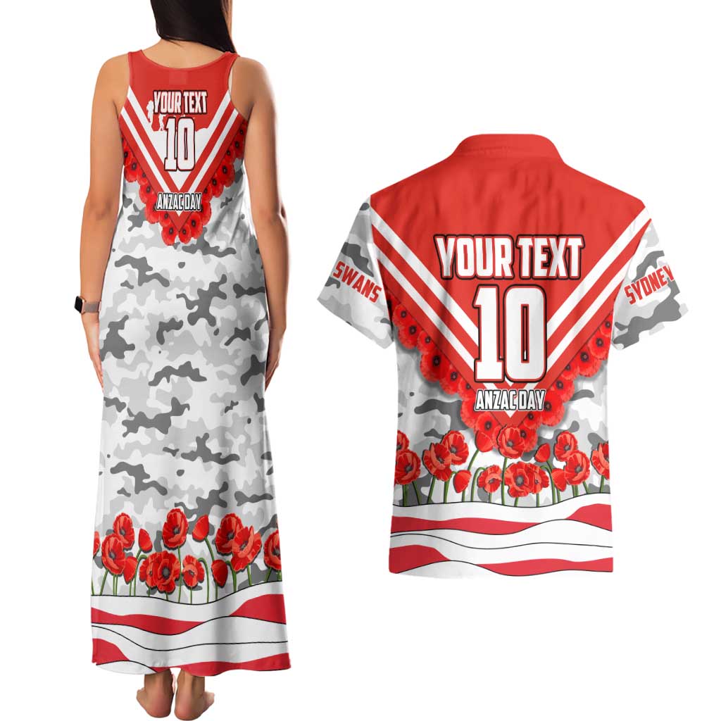 Personalised Sydney Swans ANZAC Couples Matching Tank Maxi Dress and Hawaiian Shirt Military Remembrance Australian Football Mascot Camouflage