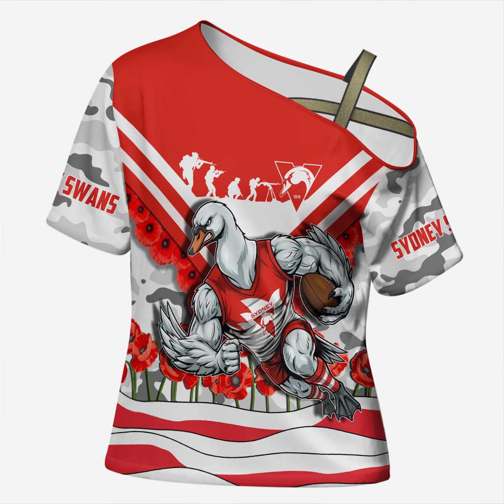 Personalised Sydney Swans ANZAC Cross Shoulder Shirt Military Remembrance Australian Football Mascot Camouflage