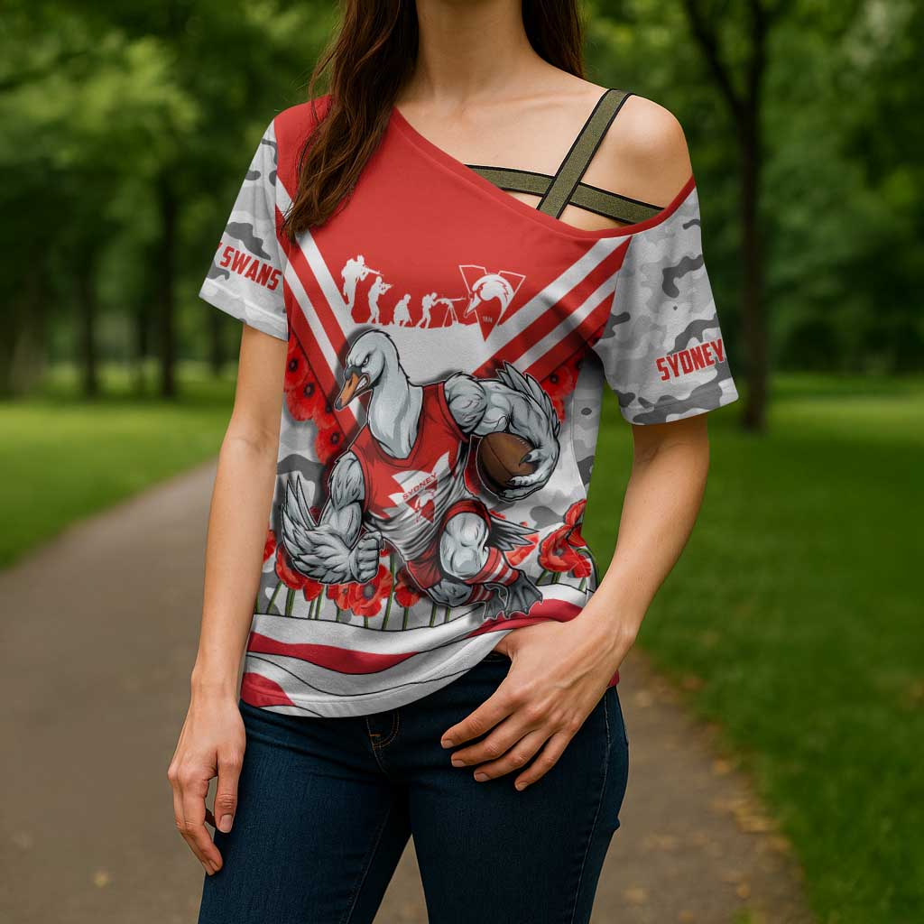 Personalised Sydney Swans ANZAC Cross Shoulder Shirt Military Remembrance Australian Football Mascot Camouflage