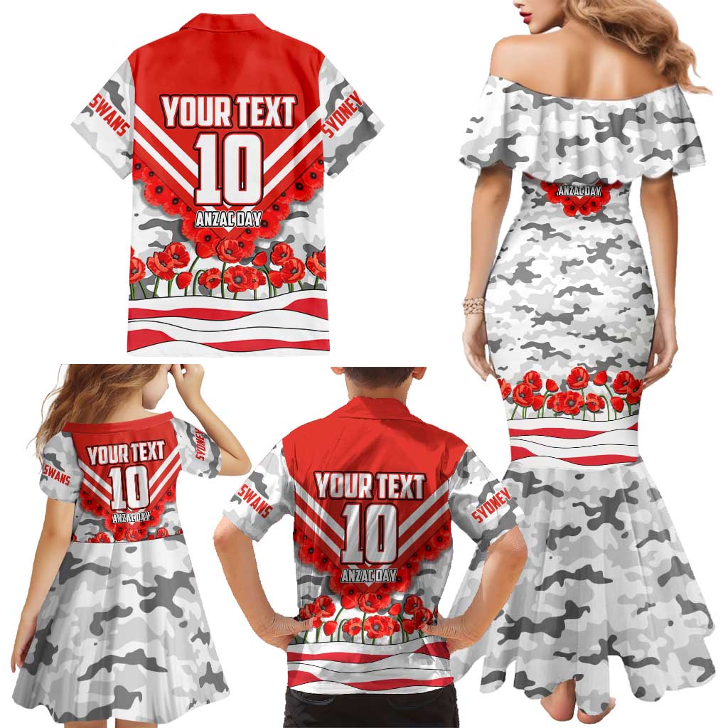 Personalised Sydney Swans ANZAC Family Matching Mermaid Dress and Hawaiian Shirt Military Remembrance Australian Football Mascot Camouflage