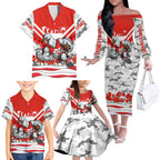 Personalised Sydney Swans ANZAC Family Matching Off The Shoulder Long Sleeve Dress and Hawaiian Shirt Military Remembrance Australian Football Mascot Camouflage