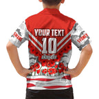 Personalised Sydney Swans ANZAC Family Matching Off The Shoulder Long Sleeve Dress and Hawaiian Shirt Military Remembrance Australian Football Mascot Camouflage