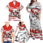 Personalised Sydney Swans ANZAC Family Matching Off Shoulder Maxi Dress and Hawaiian Shirt Military Remembrance Australian Football Mascot Camouflage