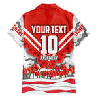 Personalised Sydney Swans ANZAC Family Matching Off Shoulder Maxi Dress and Hawaiian Shirt Military Remembrance Australian Football Mascot Camouflage