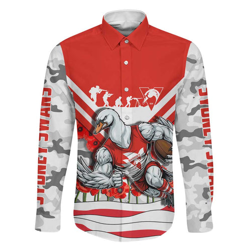 Personalised Sydney Swans ANZAC Family Matching Off Shoulder Maxi Dress and Hawaiian Shirt Military Remembrance Australian Football Mascot Camouflage