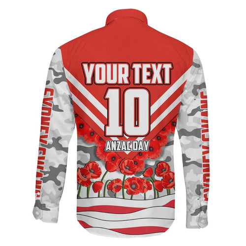 Personalised Sydney Swans ANZAC Family Matching Off Shoulder Maxi Dress and Hawaiian Shirt Military Remembrance Australian Football Mascot Camouflage
