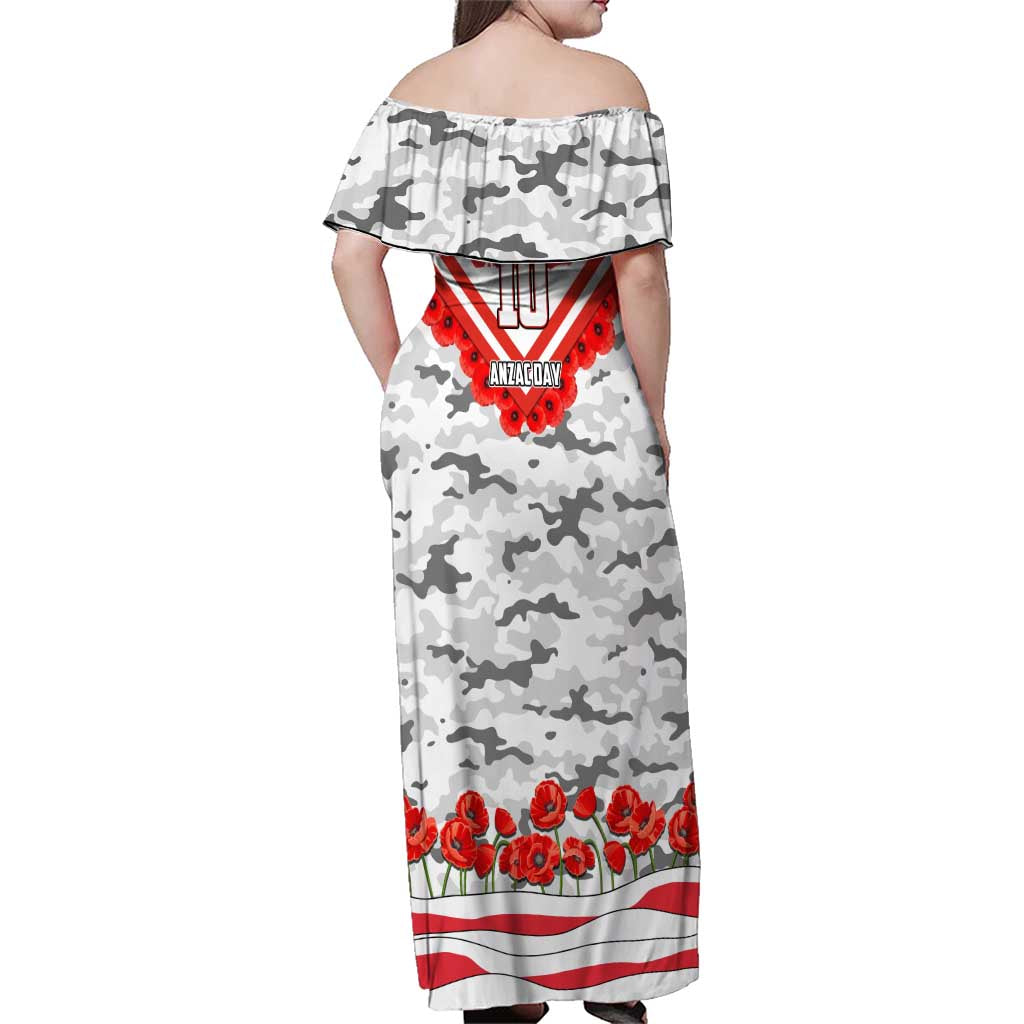Personalised Sydney Swans ANZAC Family Matching Off Shoulder Maxi Dress and Hawaiian Shirt Military Remembrance Australian Football Mascot Camouflage