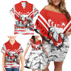 Personalised Sydney Swans ANZAC Family Matching Off Shoulder Short Dress and Hawaiian Shirt Military Remembrance Australian Football Mascot Camouflage