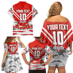 Personalised Sydney Swans ANZAC Family Matching Off Shoulder Short Dress and Hawaiian Shirt Military Remembrance Australian Football Mascot Camouflage