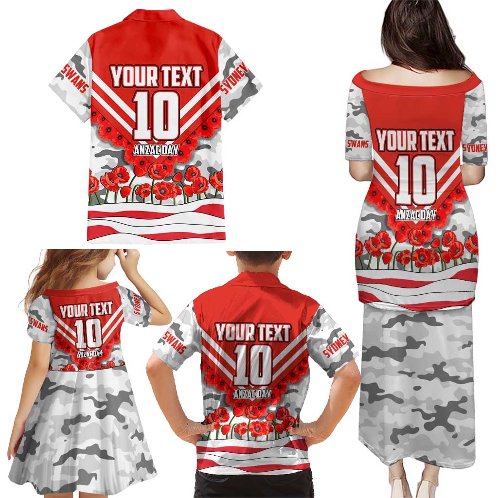 Personalised Sydney Swans ANZAC Family Matching Puletasi and Hawaiian Shirt Military Remembrance Australian Football Mascot Camouflage