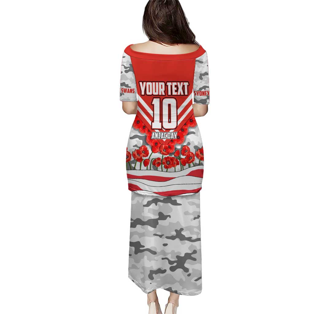Personalised Sydney Swans ANZAC Family Matching Puletasi and Hawaiian Shirt Military Remembrance Australian Football Mascot Camouflage