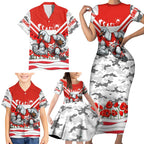 Personalised Sydney Swans ANZAC Family Matching Short Sleeve Bodycon Dress and Hawaiian Shirt Military Remembrance Australian Football Mascot Camouflage