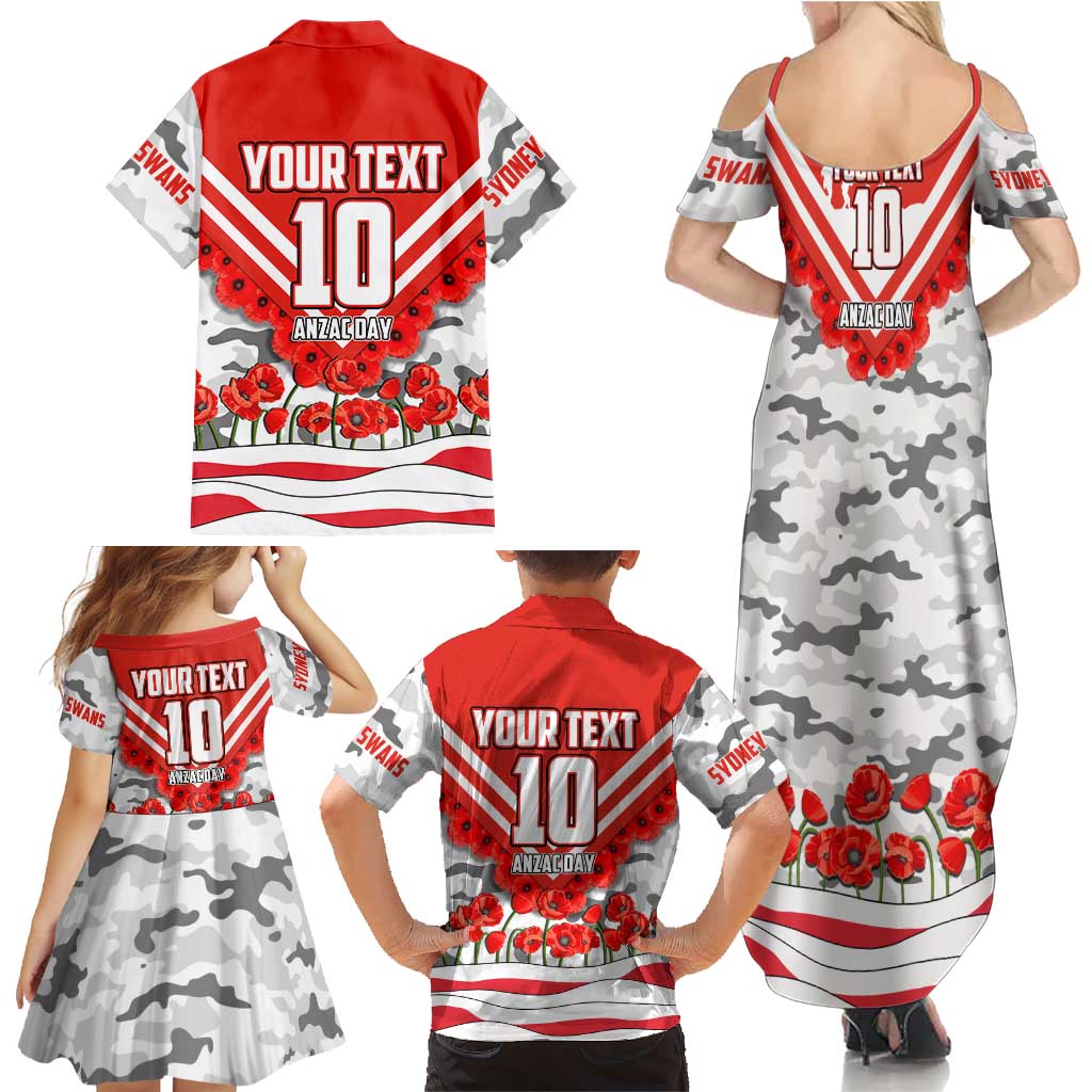 Personalised Sydney Swans ANZAC Family Matching Summer Maxi Dress and Hawaiian Shirt Military Remembrance Australian Football Mascot Camouflage