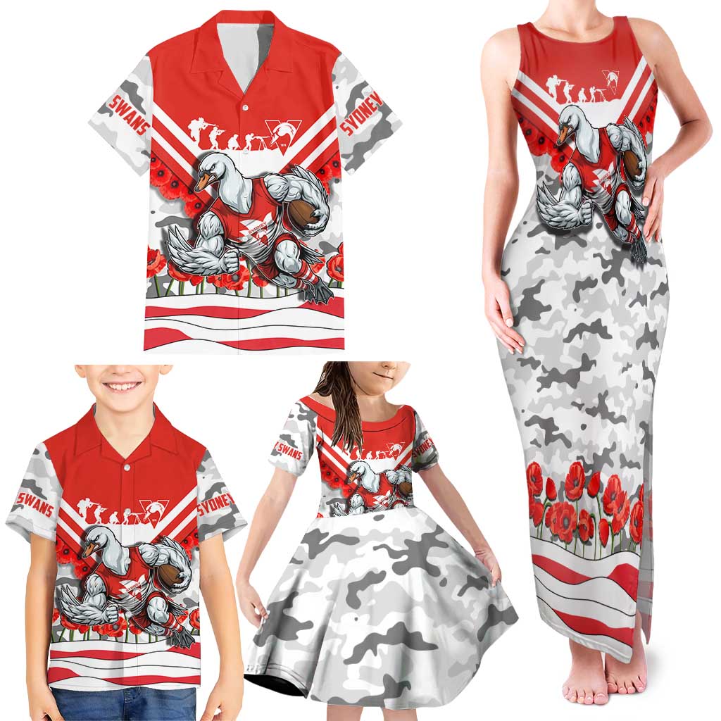Personalised Sydney Swans ANZAC Family Matching Tank Maxi Dress and Hawaiian Shirt Military Remembrance Australian Football Mascot Camouflage