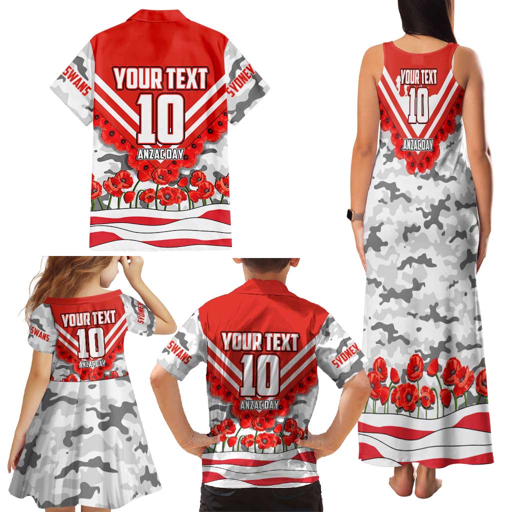 Personalised Sydney Swans ANZAC Family Matching Tank Maxi Dress and Hawaiian Shirt Military Remembrance Australian Football Mascot Camouflage