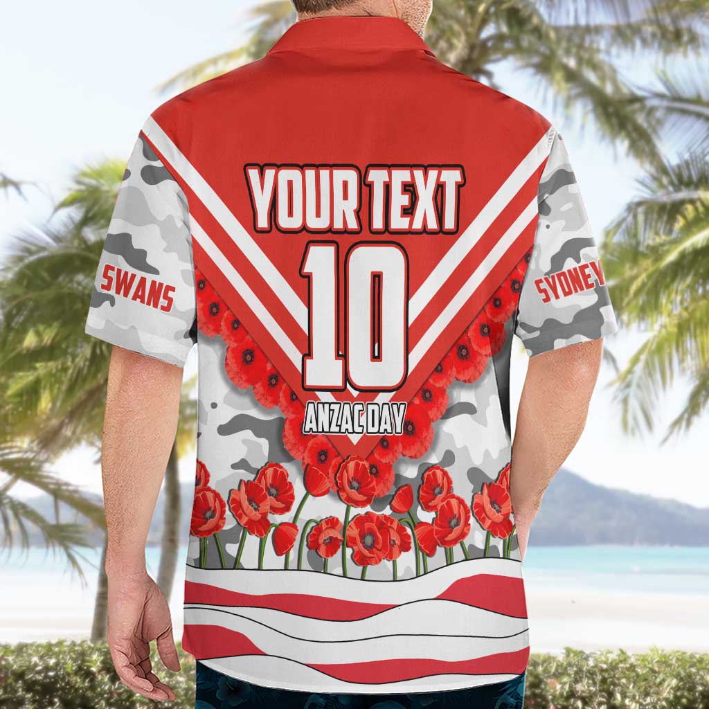 Personalised Sydney Swans ANZAC Hawaiian Shirt Military Remembrance Australian Football Mascot Camouflage