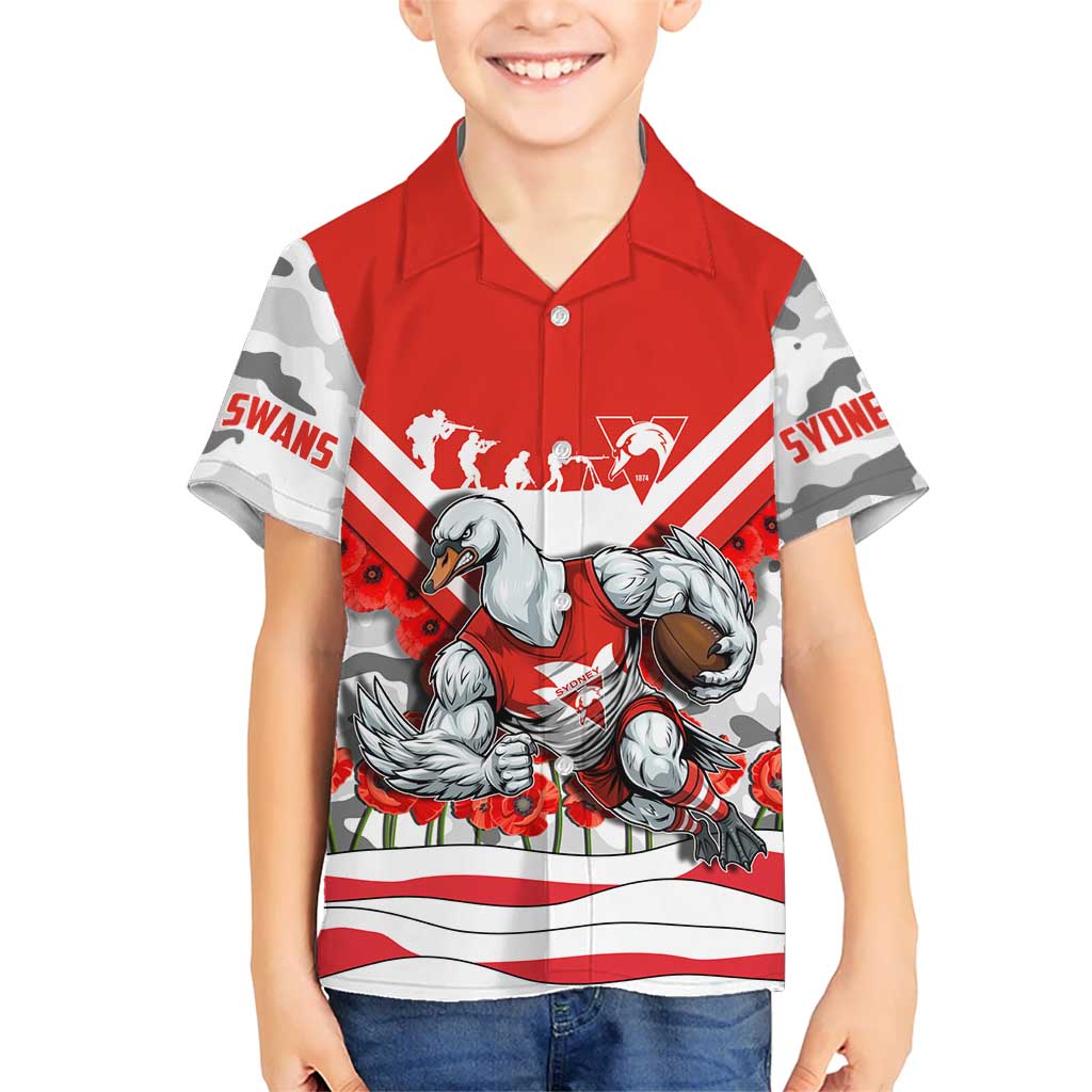 Personalised Sydney Swans ANZAC Hawaiian Shirt Military Remembrance Australian Football Mascot Camouflage