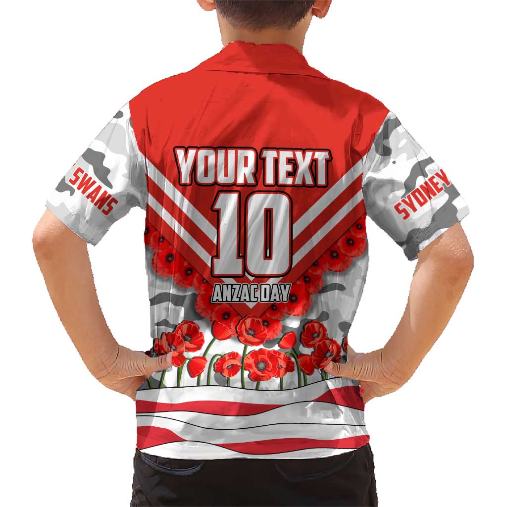 Personalised Sydney Swans ANZAC Hawaiian Shirt Military Remembrance Australian Football Mascot Camouflage