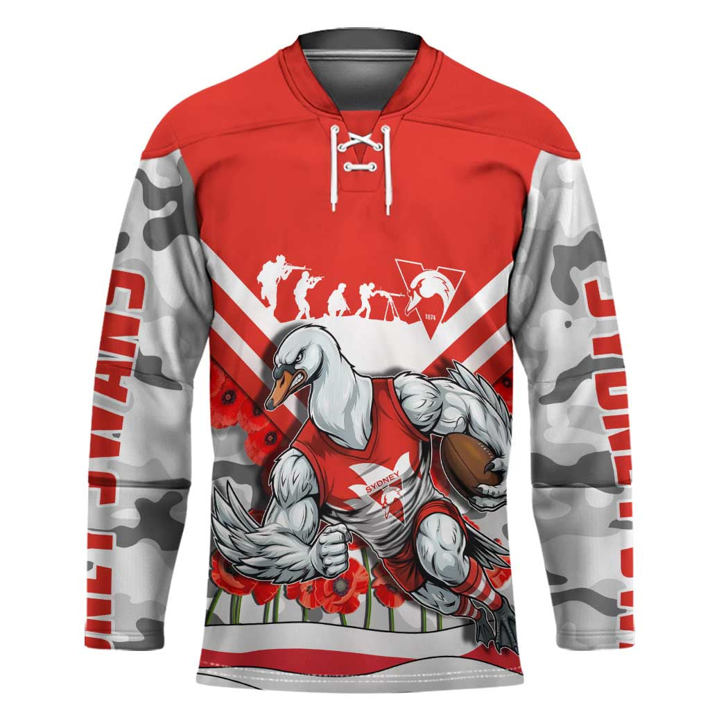 Personalised Sydney Swans ANZAC Hockey Jersey Military Remembrance Australian Football Mascot Camouflage
