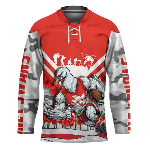 Personalised Sydney Swans ANZAC Hockey Jersey Military Remembrance Australian Football Mascot Camouflage