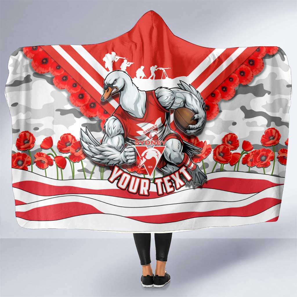 Personalised Sydney Swans ANZAC Hooded Blanket Military Remembrance Australian Football Mascot Camouflage