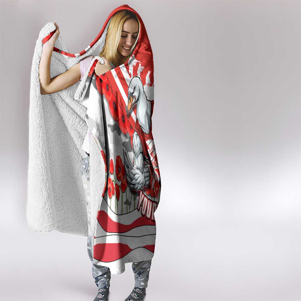 Personalised Sydney Swans ANZAC Hooded Blanket Military Remembrance Australian Football Mascot Camouflage