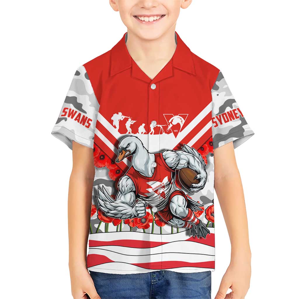 Personalised Sydney Swans ANZAC Kid Hawaiian Shirt Military Remembrance Australian Football Mascot Camouflage