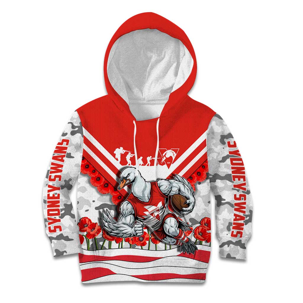 Personalised Sydney Swans ANZAC Kid Hoodie Military Remembrance Australian Football Mascot Camouflage