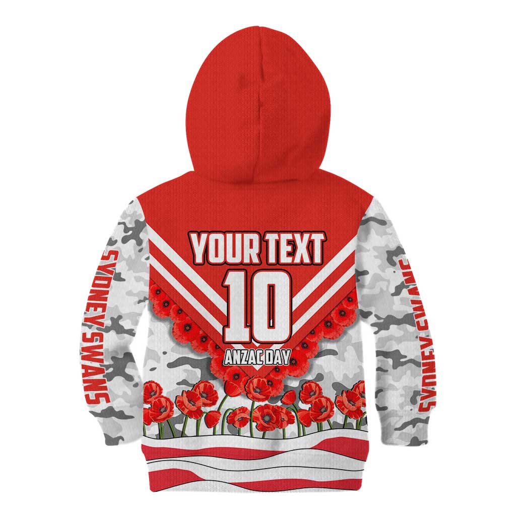 Personalised Sydney Swans ANZAC Kid Hoodie Military Remembrance Australian Football Mascot Camouflage