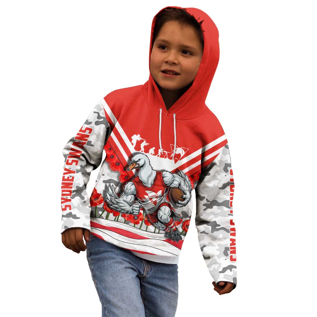 Personalised Sydney Swans ANZAC Kid Hoodie Military Remembrance Australian Football Mascot Camouflage