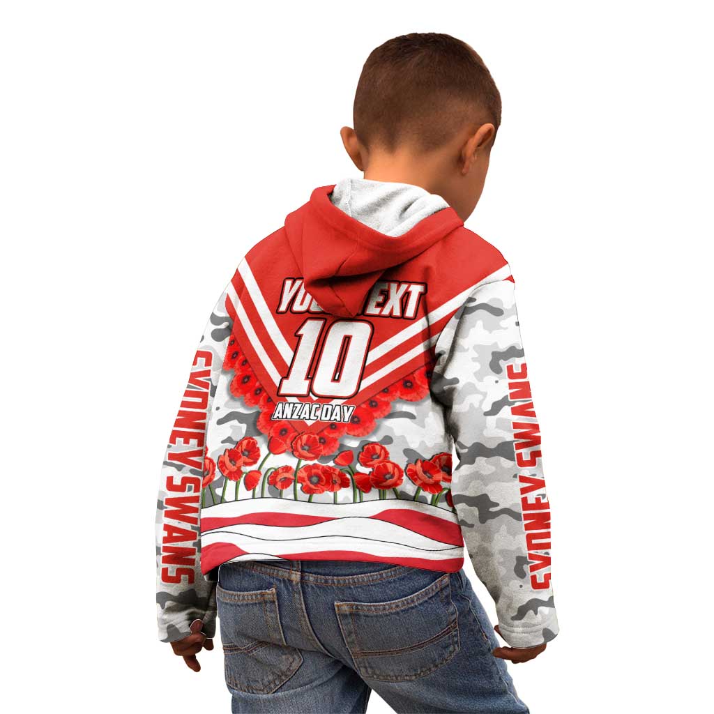 Personalised Sydney Swans ANZAC Kid Hoodie Military Remembrance Australian Football Mascot Camouflage