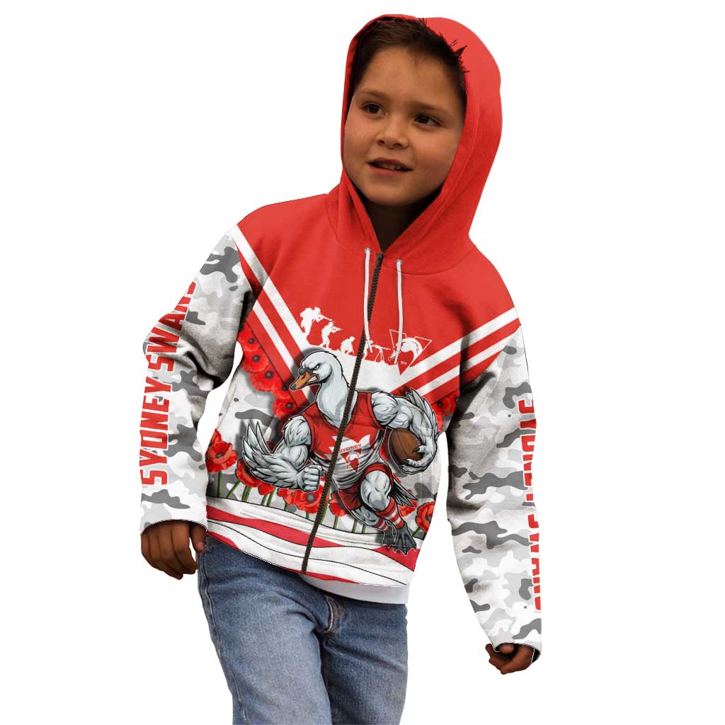 Personalised Sydney Swans ANZAC Kid Hoodie Military Remembrance Australian Football Mascot Camouflage
