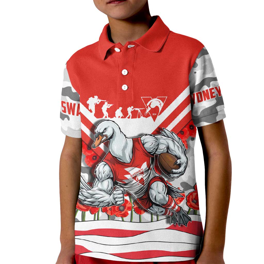 Personalised Sydney Swans ANZAC Kid Polo Shirt Military Remembrance Australian Football Mascot Camouflage