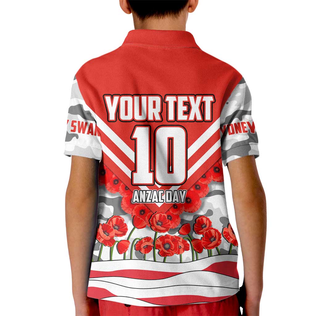 Personalised Sydney Swans ANZAC Kid Polo Shirt Military Remembrance Australian Football Mascot Camouflage
