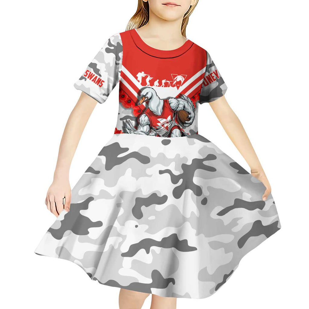 Personalised Sydney Swans ANZAC Kid Short Sleeve Dress Military Remembrance Australian Football Mascot Camouflage