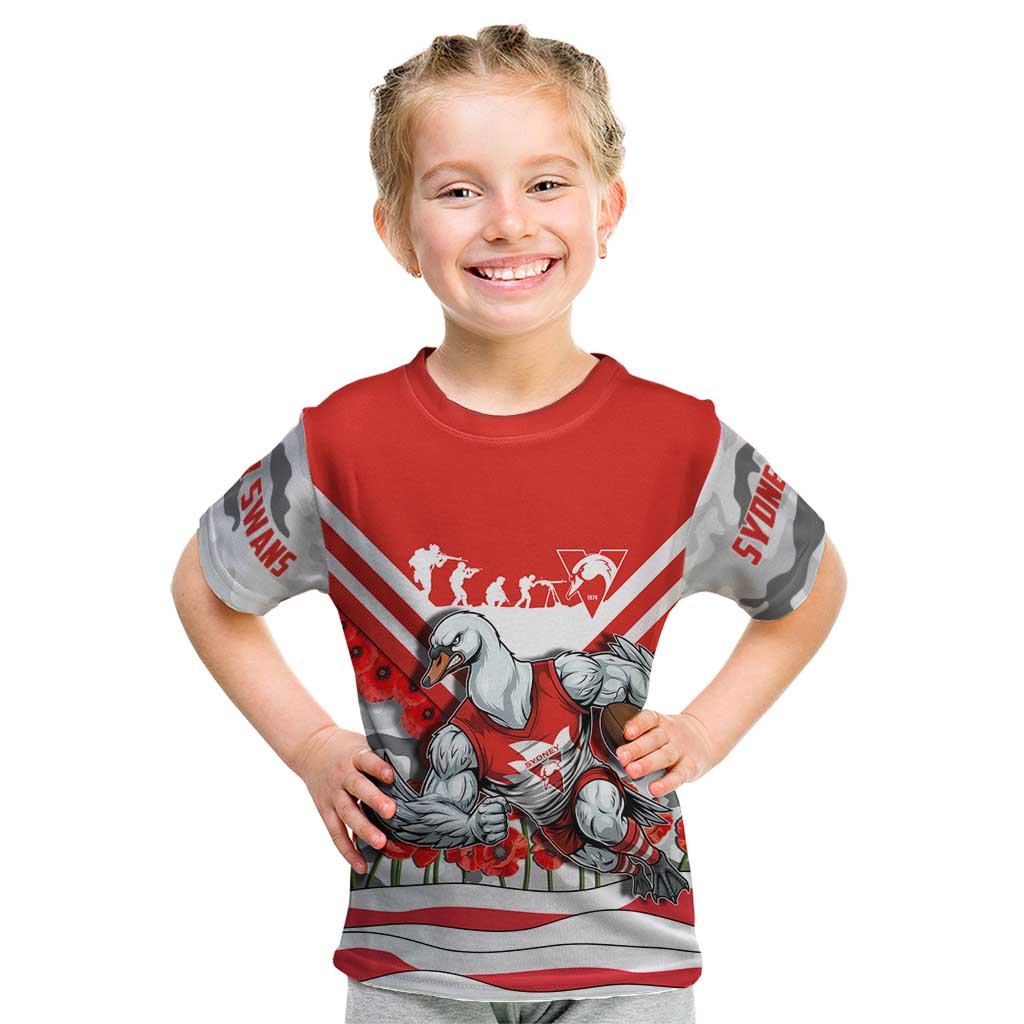 Personalised Sydney Swans ANZAC Kid T Shirt Military Remembrance Australian Football Mascot Camouflage