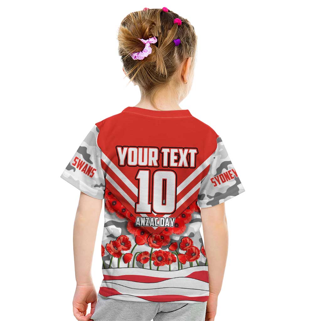 Personalised Sydney Swans ANZAC Kid T Shirt Military Remembrance Australian Football Mascot Camouflage