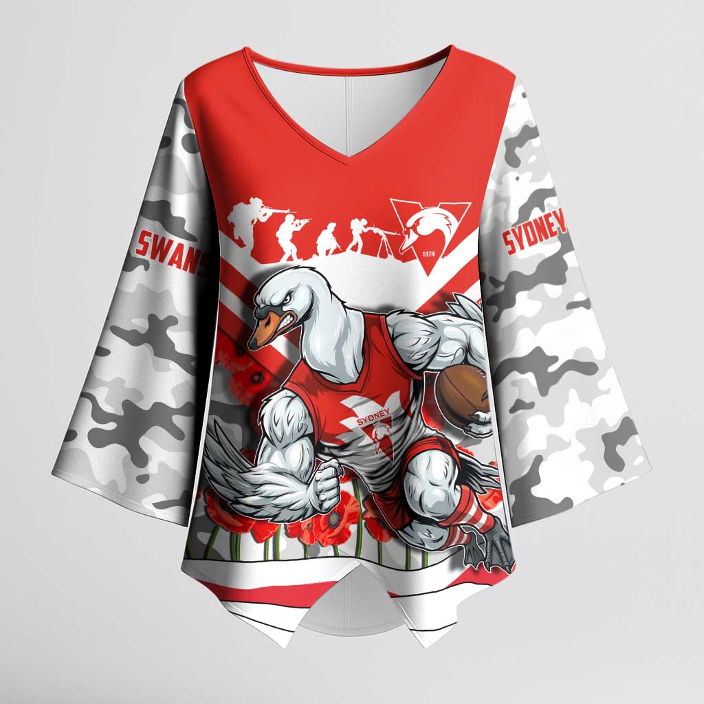 Personalised Sydney Swans ANZAC Kimono Sleeve Blouse Military Remembrance Australian Football Mascot Camouflage